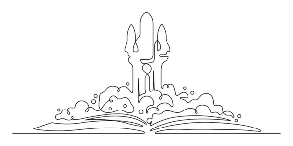 Uma Linha Desenho Foguete Nave Espacial Livro Graduação Para Sonho —  Vetores de Stock