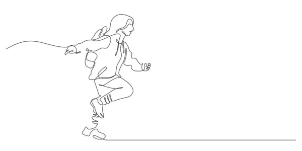 幸福の連続線図を描く学生の走行 学校のコンセプトベクトル図に戻る — ストックベクタ