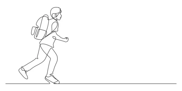 Una Línea Dibujo Felicidad Estudiante Corriendo — Vector de stock