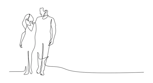 Dessin Une Ligne Couple Loisirs Marche Vue Scène Romantique Illustration — Image vectorielle