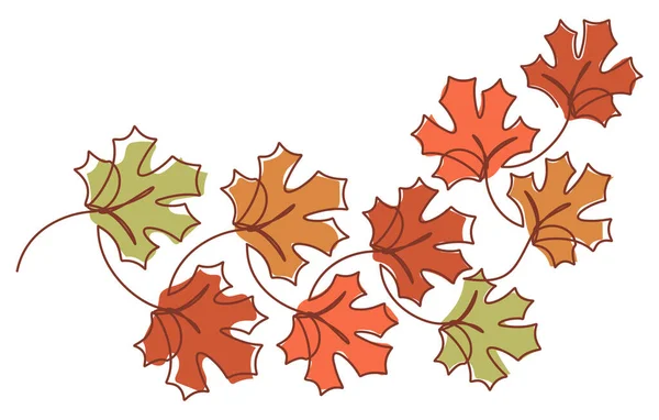 Maple Leaf Branch Decorative Vector Illustration Continuouse Line Drawing Style — Stockový vektor