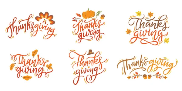 Hand Lettering Thanksgiving Day Festival Celebration Banner Vector Calligraphy Style — Vetor de Stock