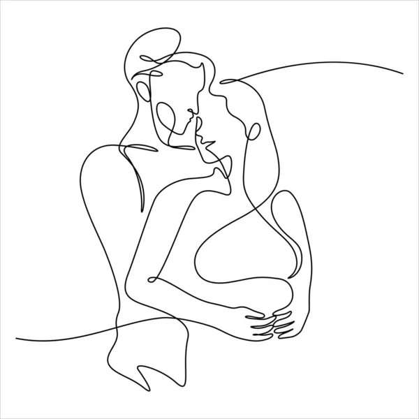Continuous Line Drawing Couple Hug Together Vector Illustration Decorative Art — Vetor de Stock
