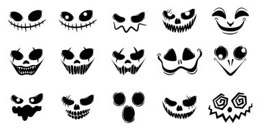 horror and scary faces halloween vector set. silhouette style illustration