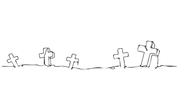 Graveyard Continuous Line Drawing Style Pattern Vector Illustration — Vettoriale Stock