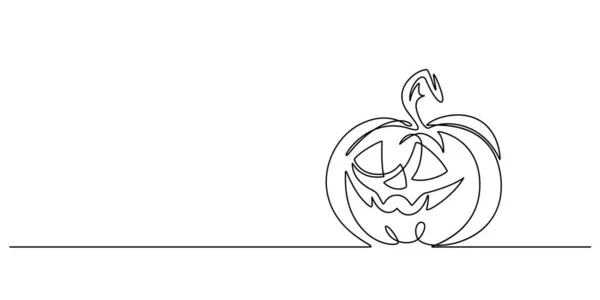 Spooky Jack Lantern Halloween Pumpkin Continuous Line Drawing Style Vector — Stok Vektör