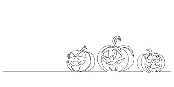 Spooky Jack Lantern Halloween Pumpkins Set Continuous Line Drawing Style — Stok Vektör
