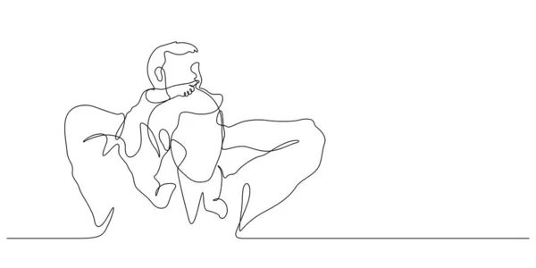 Father Carrying Baby Pointing Pose Shoulders Vector Illustration One Line — Image vectorielle