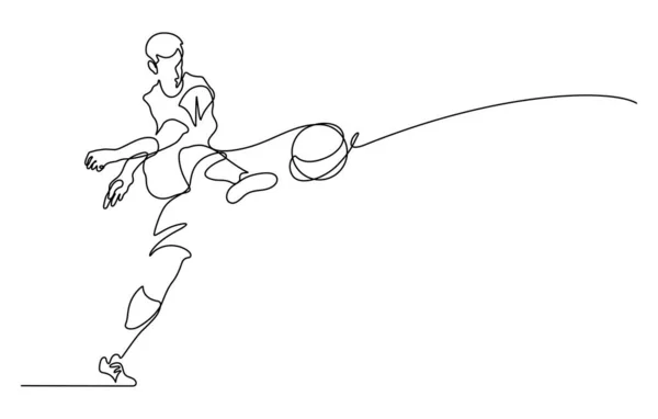Continue Lijn Tekening Van Voetbal Speler Schieten Vector Illustratie Voor — Stockvector