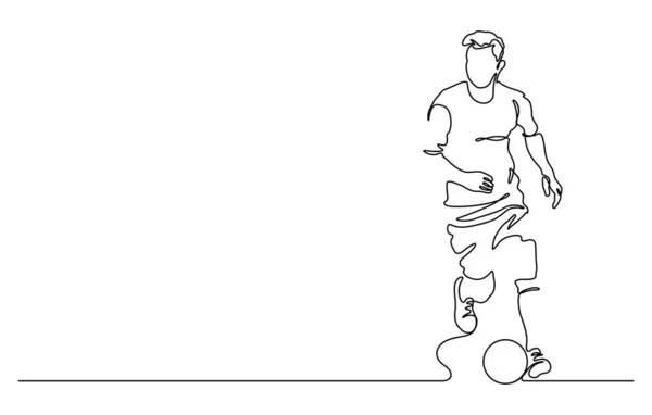 Homem Jogando Futebol Driblar Possessão Vetor Ilustração Estilo Desenho Linha — Vetor de Stock