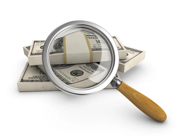 Money under a magnifying glass. — Stock Photo, Image