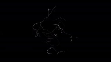 Siyah zemin üzerinde hareket eden beyaz çizgilerden oluşan soyut bir top. Küre Bilim Teknolojisi. 4k