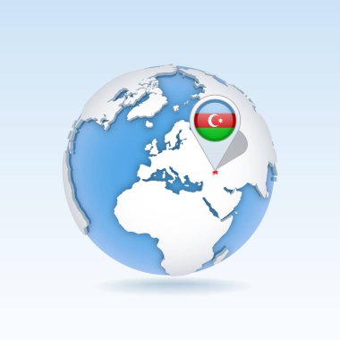 Azerbaycan - dünya haritası ve dünya haritasında yer alan ülke haritası ve bayrağı.