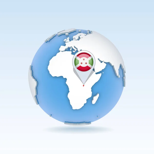布隆迪国家地图和国旗位于全球 世界地图上 3D矢量图解 — 图库矢量图片