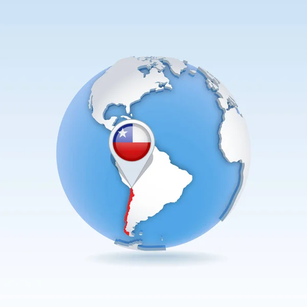 Chile Mapa País Bandeira Localizada Globo Mapa Mundo Ilustração Vetorial — Vetor de Stock