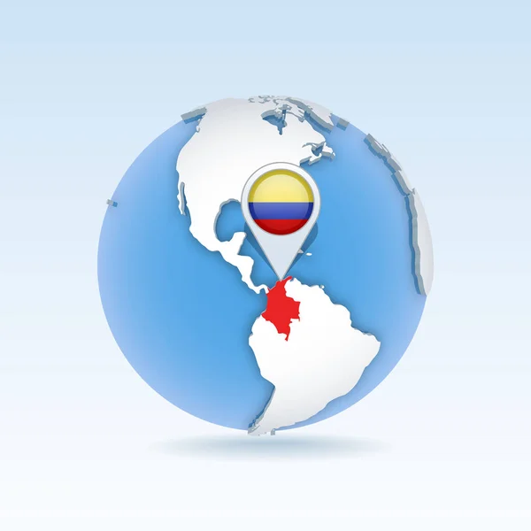 Kolumbien Länderkarte Und Flagge Auf Globus Weltkarte Vektordarstellung — Stockvektor