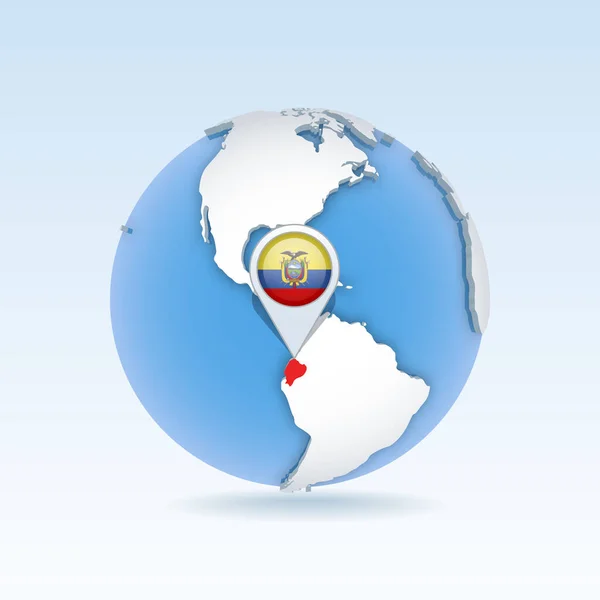 Ecuador Mapa Del País Bandera Situada Globo Mapa Del Mundo — Vector de stock