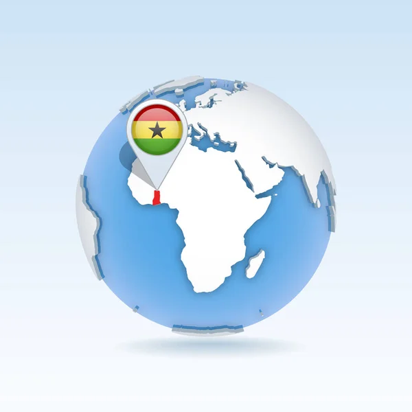 Ghana Länderkarte Und Flagge Auf Globus Weltkarte Vektordarstellung — Stockvektor