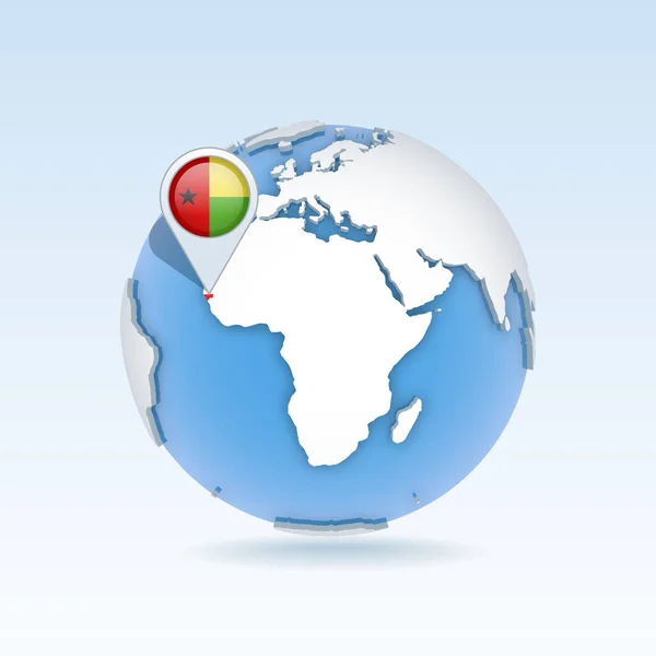 几内亚比绍 世界地图和国旗位于全球 世界地图上 3D矢量图解 — 图库矢量图片
