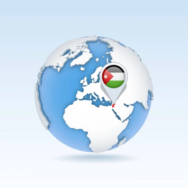 约旦国家地图和国旗位于全球 世界地图上 3D矢量图解 — 图库矢量图片