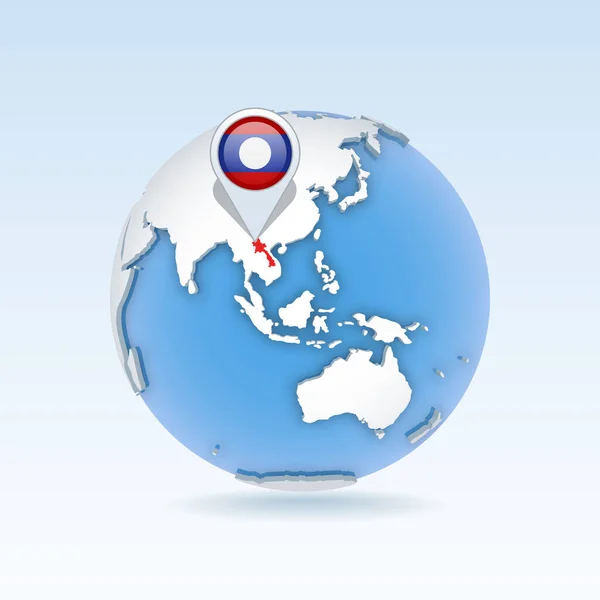 Laos Landkarte Und Flagge Auf Dem Globus Weltkarte Vektordarstellung — Stockvektor
