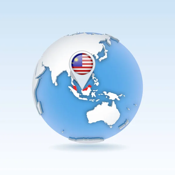 マレーシア 全国地図とフラグが世界中に位置し 世界地図 3Dベクトルイラスト — ストックベクタ