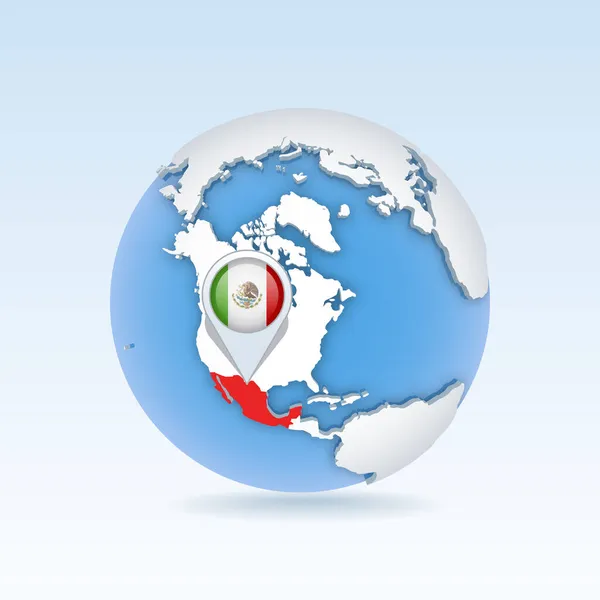 México Mapa Del País Bandera Situada Globo Mapa Del Mundo — Vector de stock