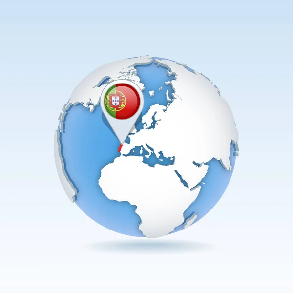 葡萄牙国家地图和国旗位于全球 世界地图上 3D矢量图解 — 图库矢量图片