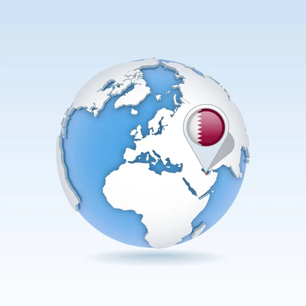 卡塔尔国家地图和国旗位于全球 世界地图上 3D矢量图解 — 图库矢量图片
