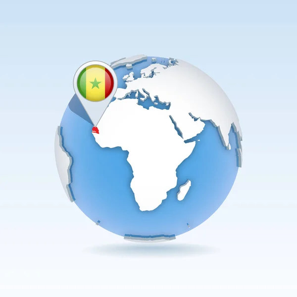 Senegal Länderkarte Und Flagge Auf Globus Weltkarte Vektordarstellung — Stockvektor