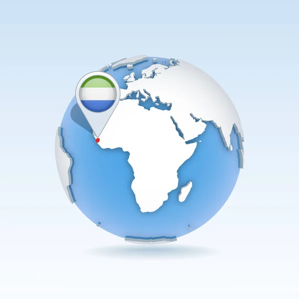塞拉利昂 国家地图和国旗位于地球上 世界地图上 3D矢量图解 — 图库矢量图片