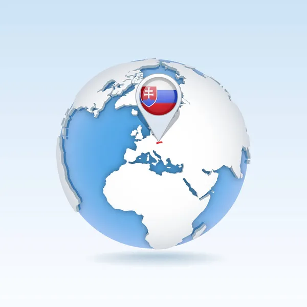 斯洛伐克国家地图和国旗位于全球 世界地图上 3D矢量图解 — 图库矢量图片