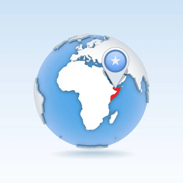 索马里国家地图和国旗位于全球 世界地图上 3D矢量图解 — 图库矢量图片