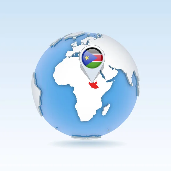 Sudão Sul Mapa País Bandeira Localizada Globo Mapa Mundo Ilustração —  Vetores de Stock
