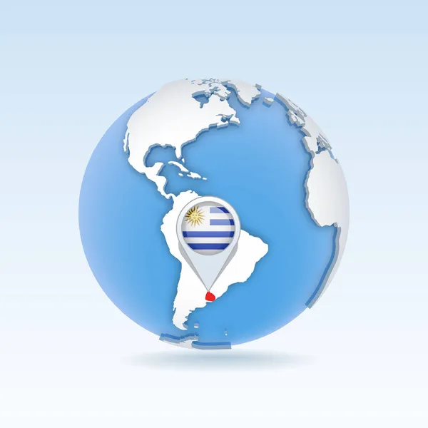 ウルグアイ 全国地図とフラグが世界中に位置し 世界地図 3Dベクトルイラスト — ストックベクタ