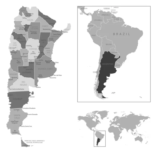 アルゼンチン 非常に詳細な黒と白の地図 ベクターイラスト — ストックベクタ