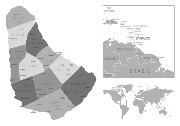 Barbados Mapa Preto Branco Altamente Detalhado Ilustração Vetorial —  Vetores de Stock