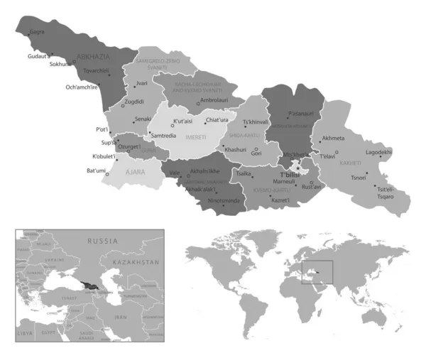 Georgia Nagyon Részletes Fekete Fehér Térkép Vektorillusztráció — Stock Vector