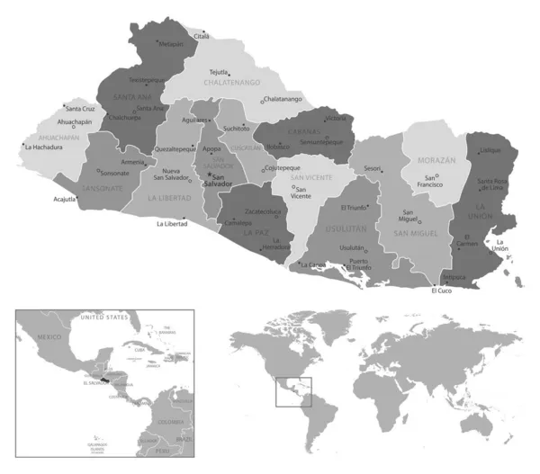 Salvador Mapa Blanco Negro Muy Detallado Ilustración Vectorial — Vector de stock