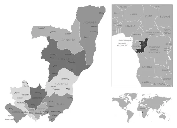 República Del Congo Mapa Blanco Negro Muy Detallado Ilustración Vectorial — Archivo Imágenes Vectoriales