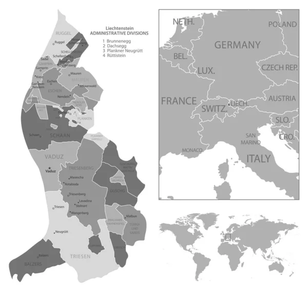 Liechtenstein - Mapa en blanco y negro muy detallado. — Vector de stock