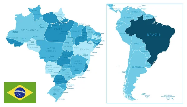 Бразилія Дуже Детальна Синя Мапа Приклад Вектора — стоковий вектор