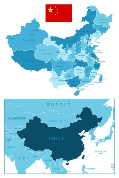 Chiny Bardzo Szczegółowa Niebieska Mapa Ilustracja Wektora — Wektor stockowy