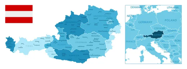Austria Mapa Azul Muy Detallado Ilustración Vectorial — Vector de stock