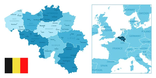 Bélgica Mapa Azul Altamente Detalhado Ilustração Vetorial — Vetor de Stock