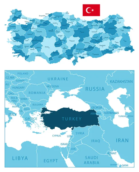 Türkiye Çok Detaylı Mavi Harita Vektör Illüstrasyonu — Stok Vektör