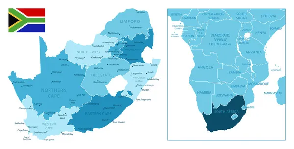 Südafrika Sehr Detaillierte Blaue Karte Vektorillustration — Stockvektor