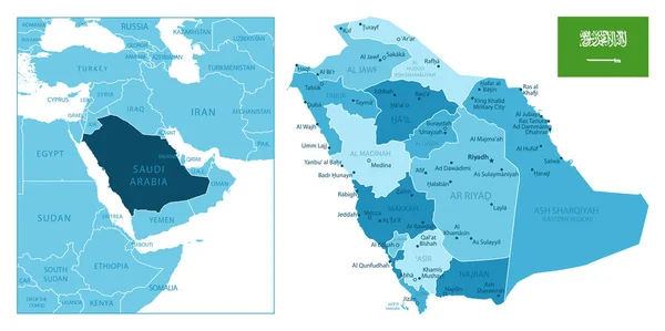 Саудовская Аравия Детальная Голубая Карта Векторная Иллюстрация — стоковый вектор