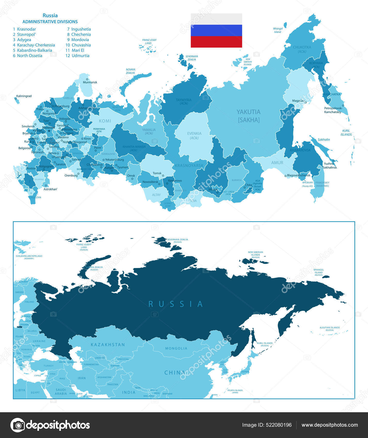 Mapa da Federação Russa com assuntos federais imagem vetorial de Volina©  330120816