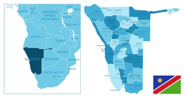 Namibya - çok detaylı mavi harita. Vektör illüstrasyonu